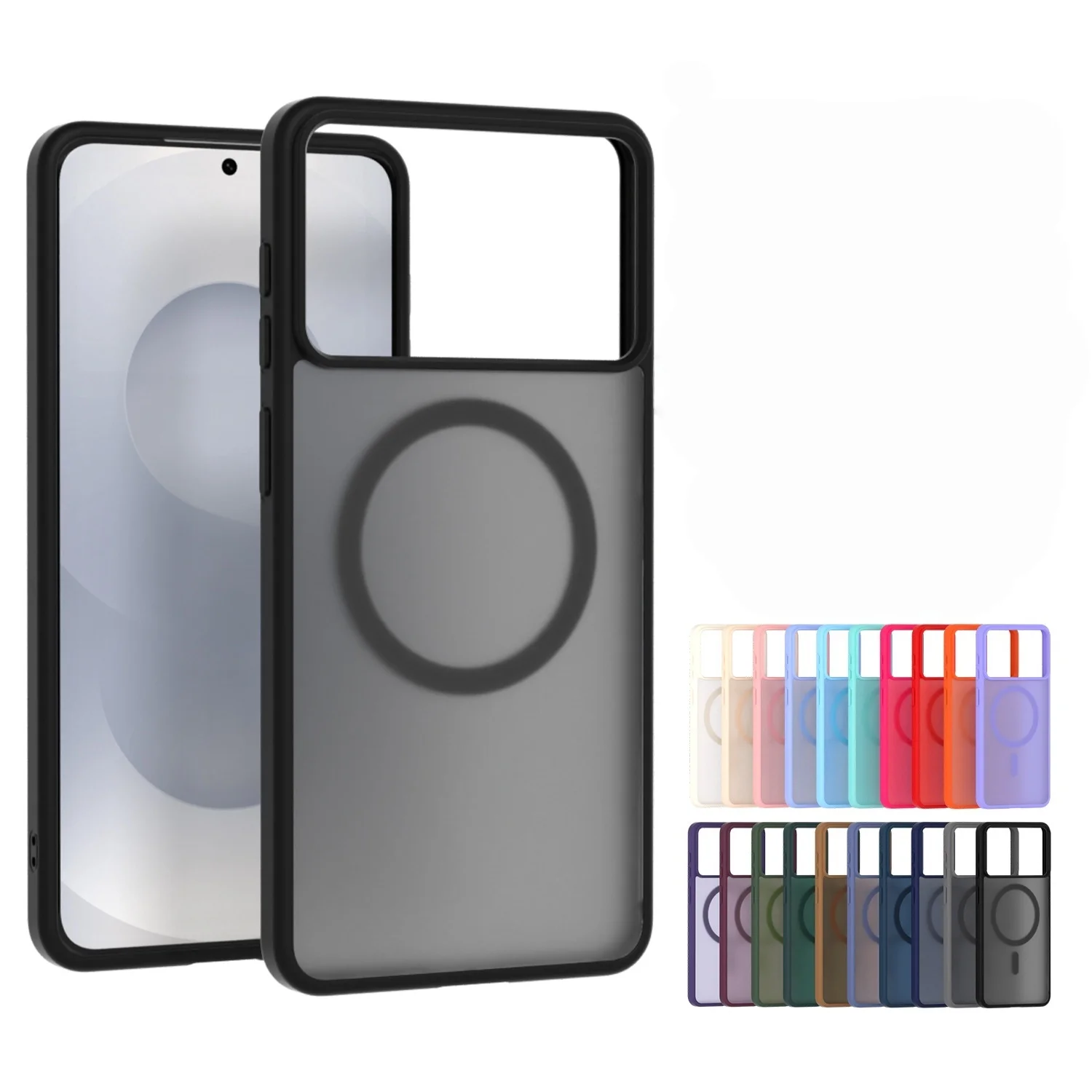 Coque magnétique douce au toucher, finition mate givrée, avec découpe pour appareil photo large (2 pouces) pour Samsung S26 Edge A17 4G/5G