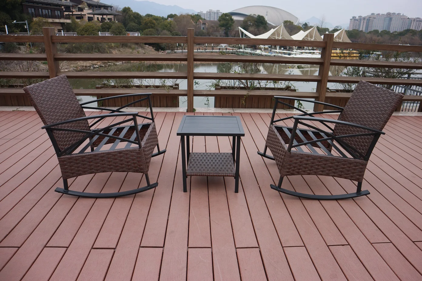 Customized Garden Rattan Rocking Sofa Set Outdoor Patio 2pcs Rocking