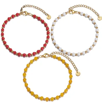 Wholesale Beads Gold Plated Stainless Steel Bracelet Crystal Stone Beaded Bracelets Jewelry