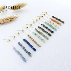 Fashion 18K Gold Stainless Steel Charm Natural Stone Accessories Tassel Drop Pendant Earrings for Women