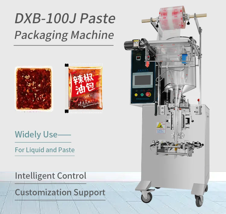 Automatic DXB-100J Multi-Function 30-60bags/Min Cream Jam Tomato Paste Honey Shampoo Liquid Sachet Packing Machine details