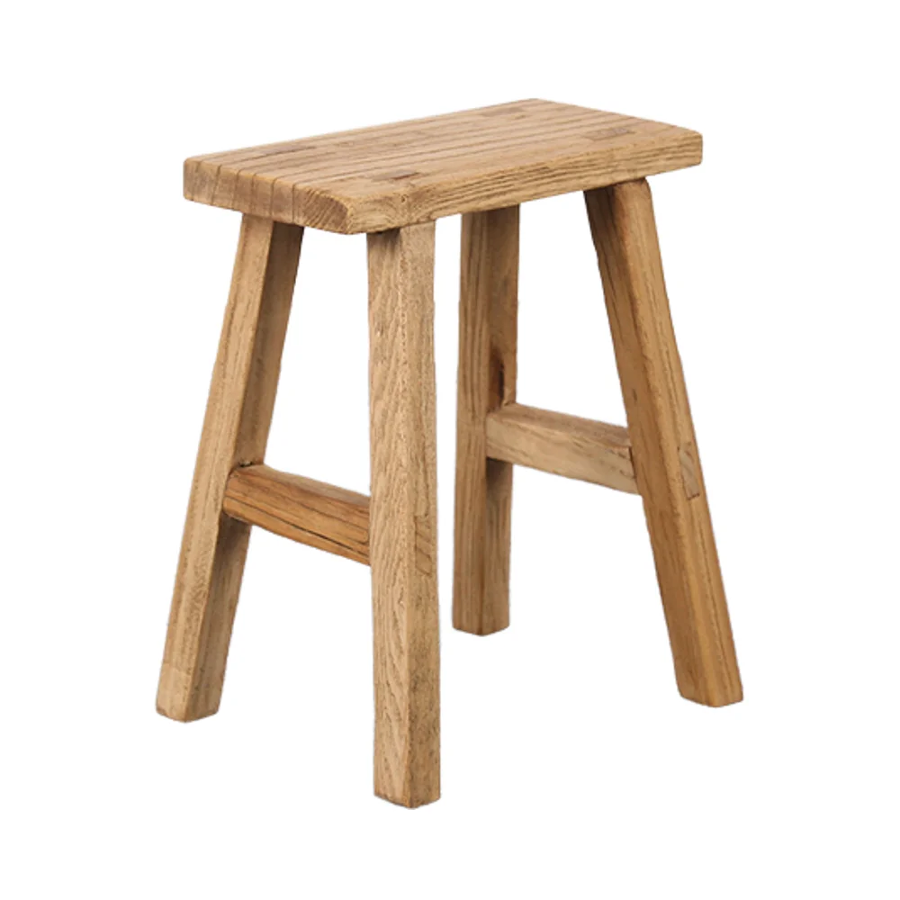 Antique Vintage Recycled  Rustic Reproduction Elm Wood Stool for Living Room Furniture