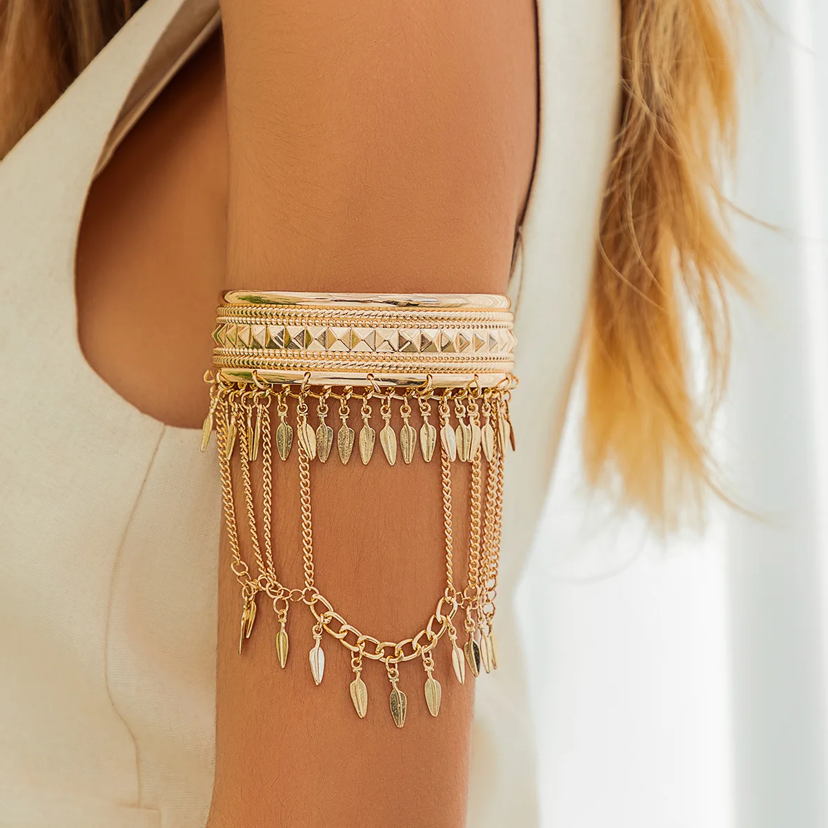 Classic Indian Dreamcatcher Tassel Metal Arm Cuff Bracelet 