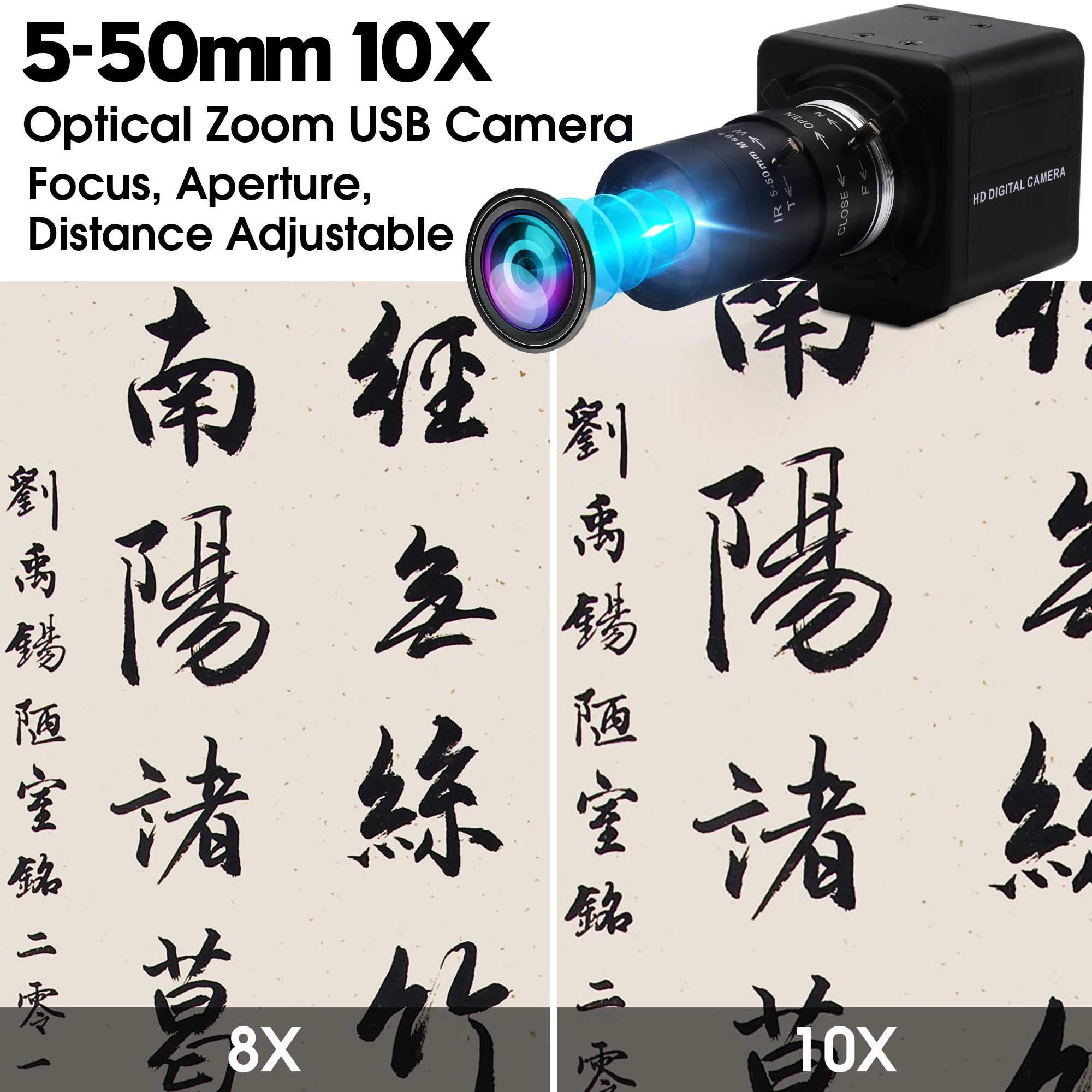 ELP 4K Webcam Manual Varifocal Lens IMX415 Sensor High Speed 30fps 10X Zoom USB Computer Camera for Laplap PC Tablet Mobile