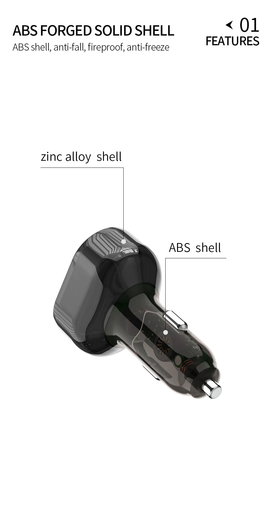 APPACS C68 车载充电器,带三个 USB-A 和一个 USB-C 接口,63W 快速充电,RoHS 和 CE 认证