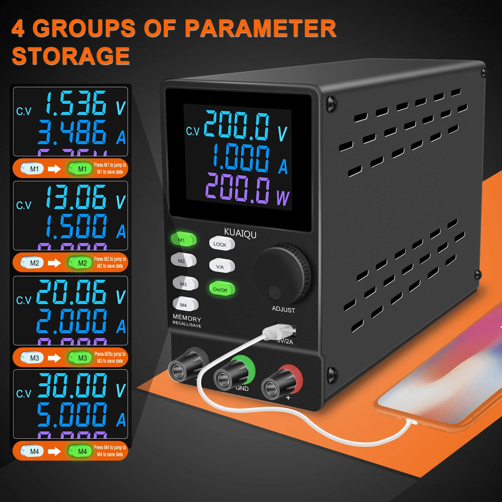 KUAIQUA SPPS2001D 200W 200V 1A Programmable with RS232 Adjustable Switching Power Supply Lab Regulator DC Power Supply