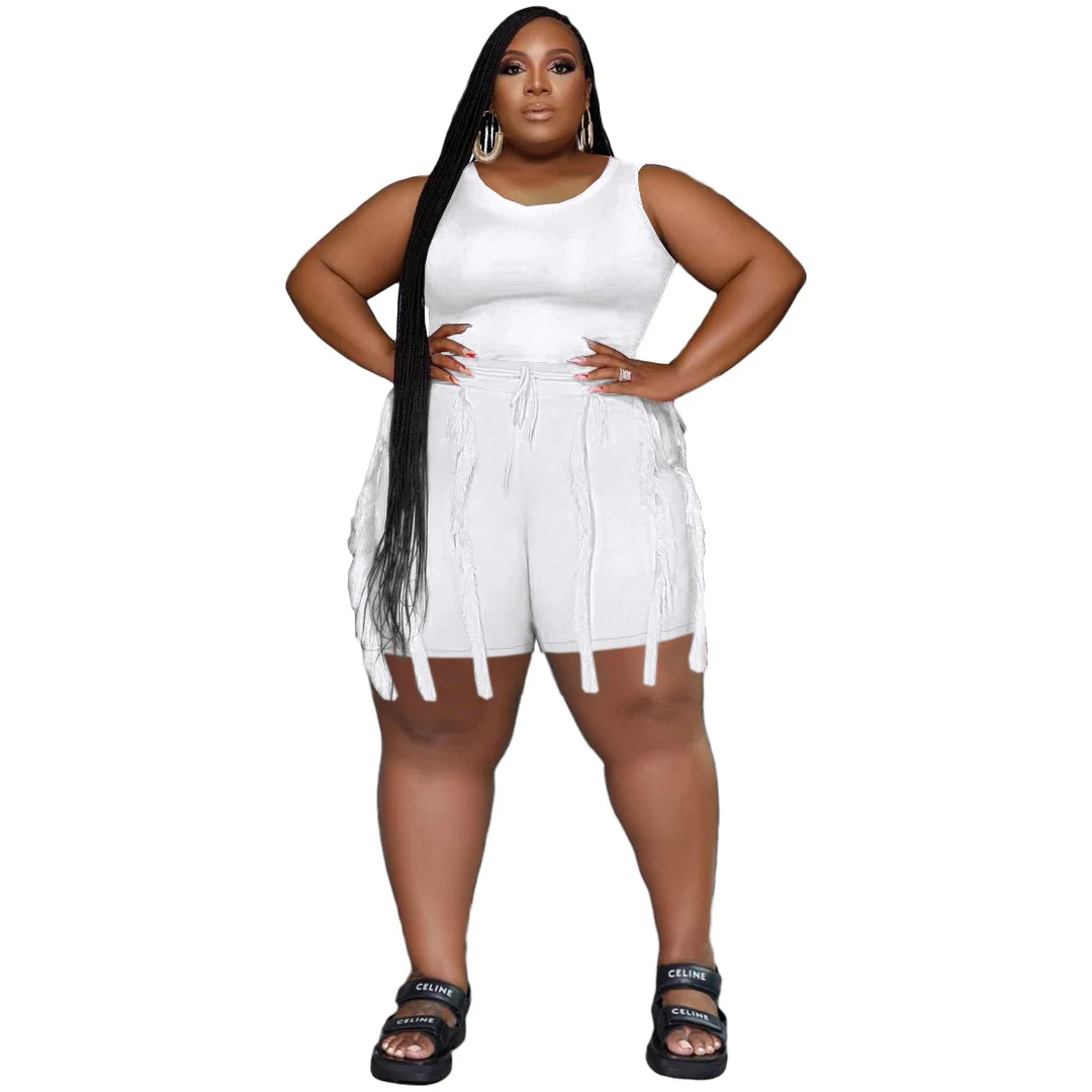 Br3115 Tassel Shorts Sleeveless Casual Suit Sports Plus Size Two-piece ...