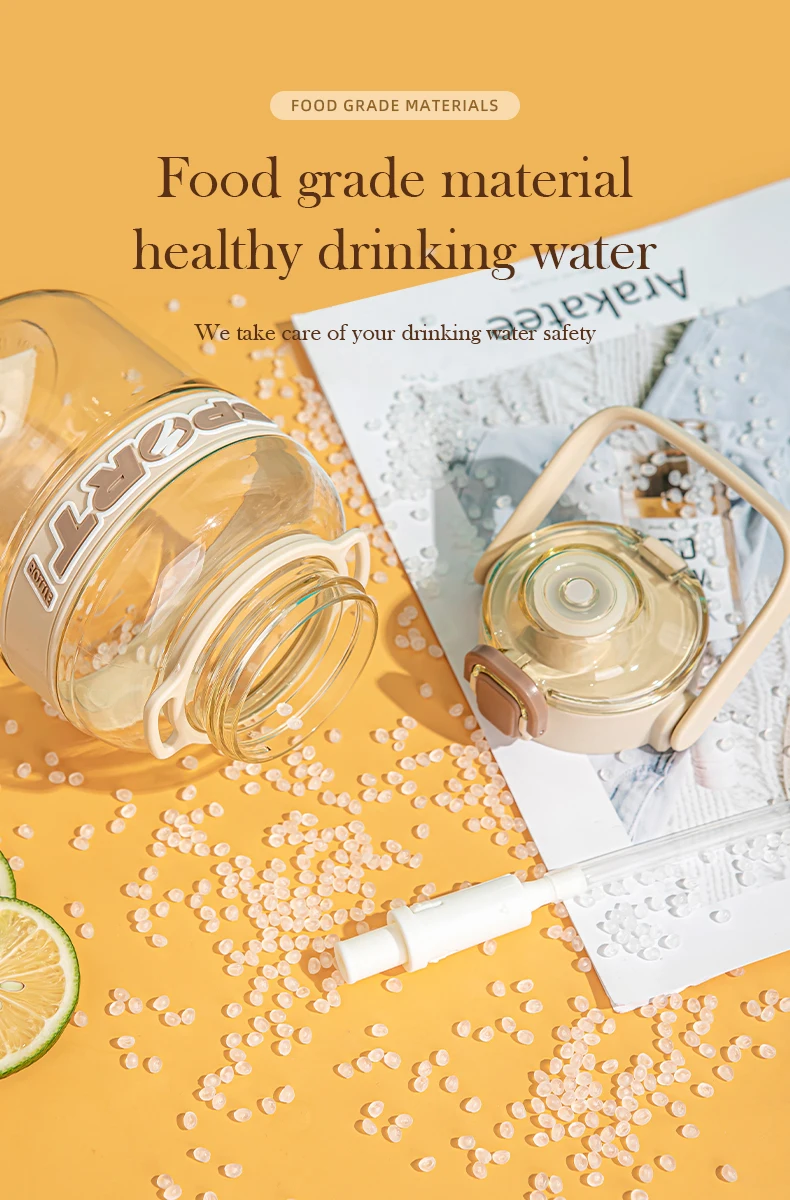 Leakproof Clear Straw Cup With Plastic Handle Large-capacity Desktop Office Water Bottle