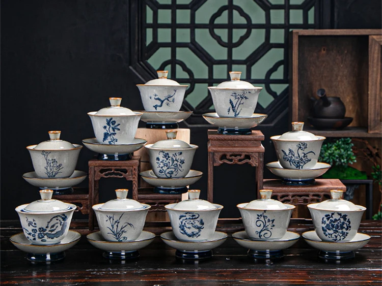 Chinese Traditional Gaiwan Bone Kung Fu Tea Set Tea Cup Porcelain Bowl ...