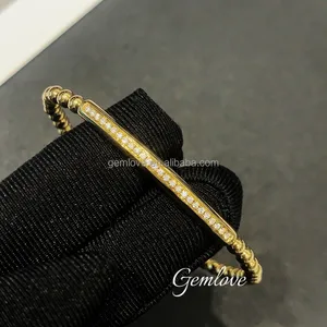 9K/18K Gold 0.28CT Diamond Stretch Bracelet for Women, 7.49g Elastic Bangle, Luxury Motorcycle Chain Jewelry for Gift/Daily Wear