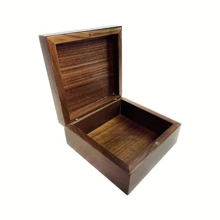 Walnut Wooden Box with Hinged Lid Eco-Friendly Customizable Storage for Art & Collectibles