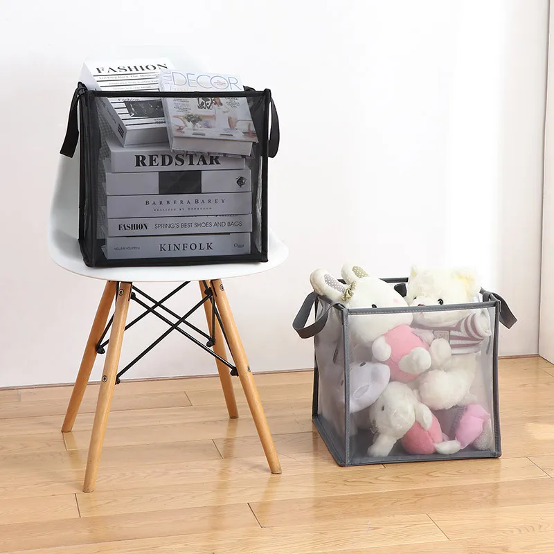 Home Use Customized Material Large Capacity Mesh Collapsible Foldable Dirty Clothes Laundry Baskets with 2 Compartment
