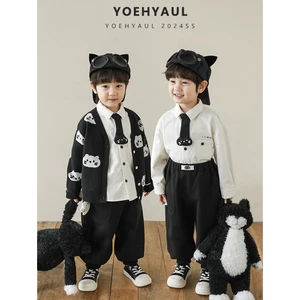 YOEHYAUL N5165 3 Pieces Boys Kids Casual Wear Suit Long Sleeve Sets Baby Boy Child Sweater Cardigan Clothes Sets for Boys