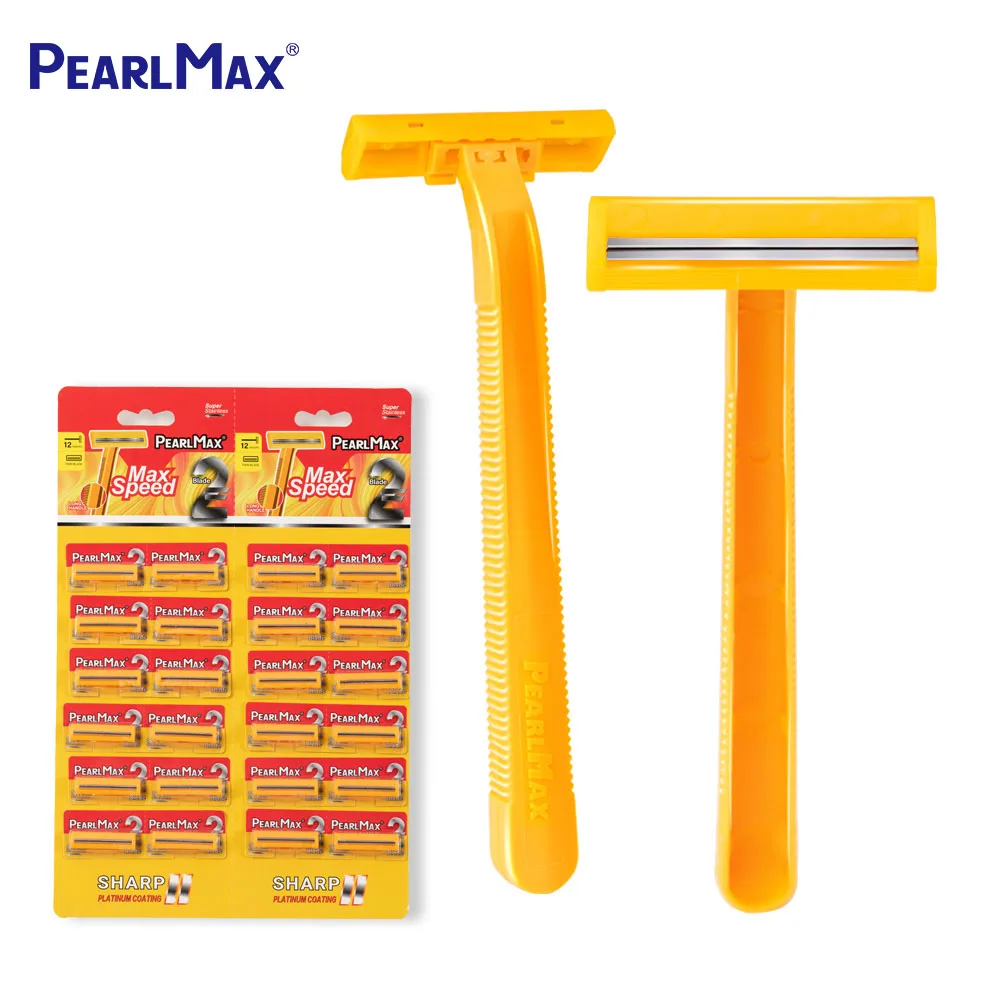 PearlMax OEM High Quality Cheapest Double Blade Disposable Razor Without Lubricating Strip for Men Barber Plastic Handle Razor