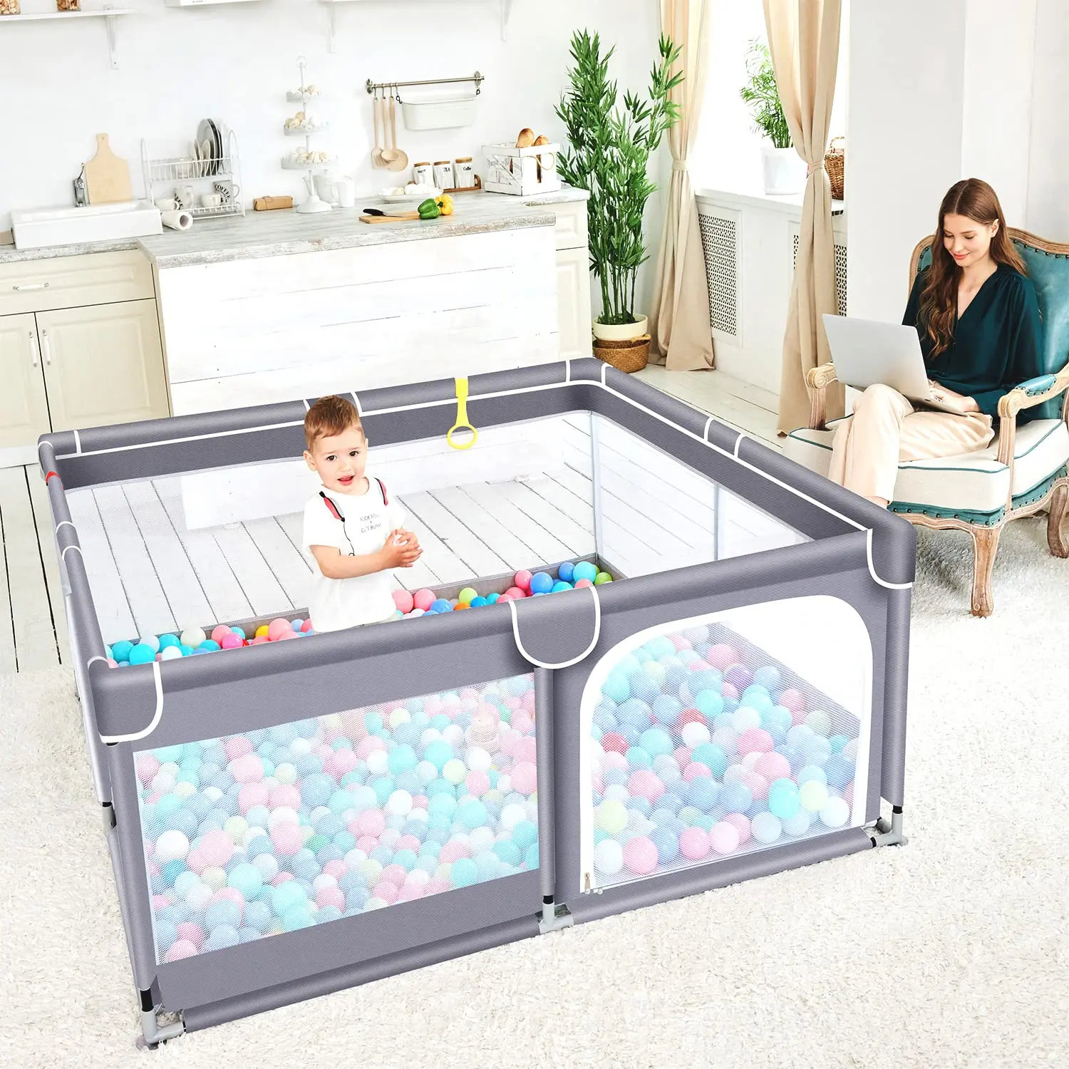 Baby Playpen for Toddler, Large Baby Playard, Indoor & Outdoor Kids Activity Center with Anti-Slip Base