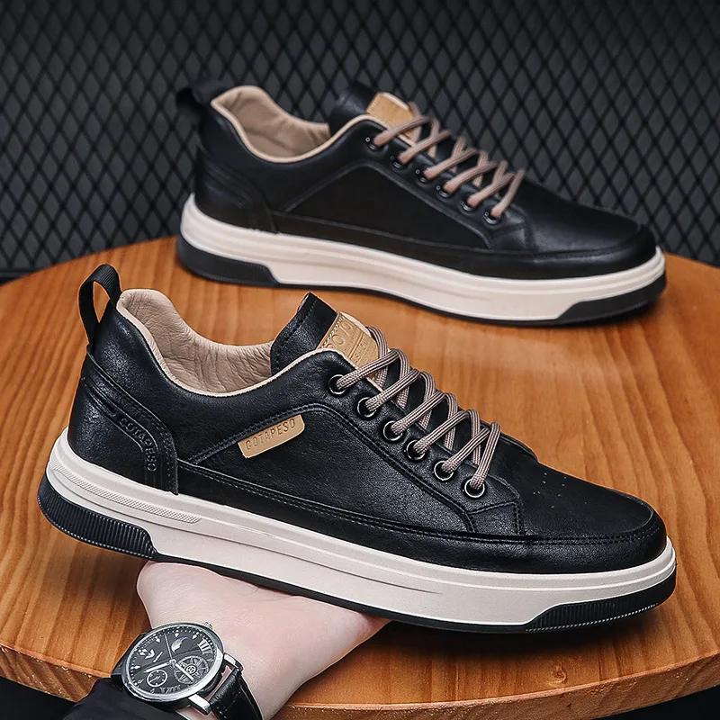 Sneaker Manufacturer Leather Sport Shoes Custom Flat Sneakers Black ...