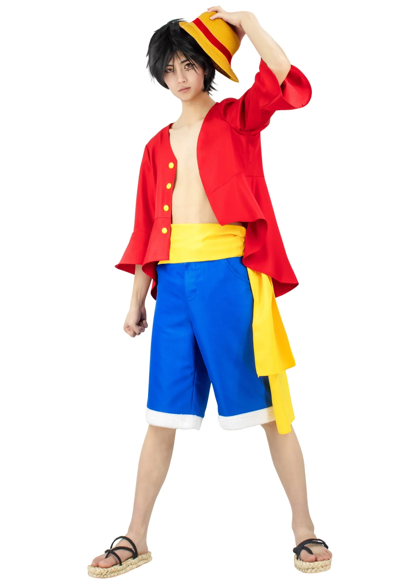 Full Set Anime Cosplay Luffy Cosplay Costume With Red Kimono And