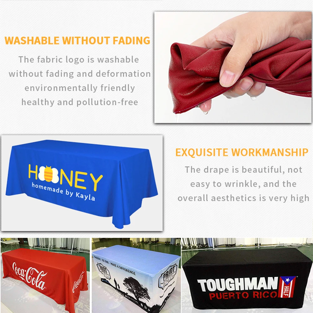 FEAMONT Custom Draped Outdoor Polyester Party Wedding Table Cloth Custom Tablecloth Exhibition Tablecloth Trade Show Table Cloth