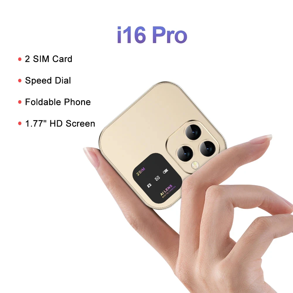 I16Pro Foldable Mobile Phone Auto Call Record Speed Dial FM Radio Mini Flip Phones 2 Card Unlocked Cellphone I16Pro Fold Phone