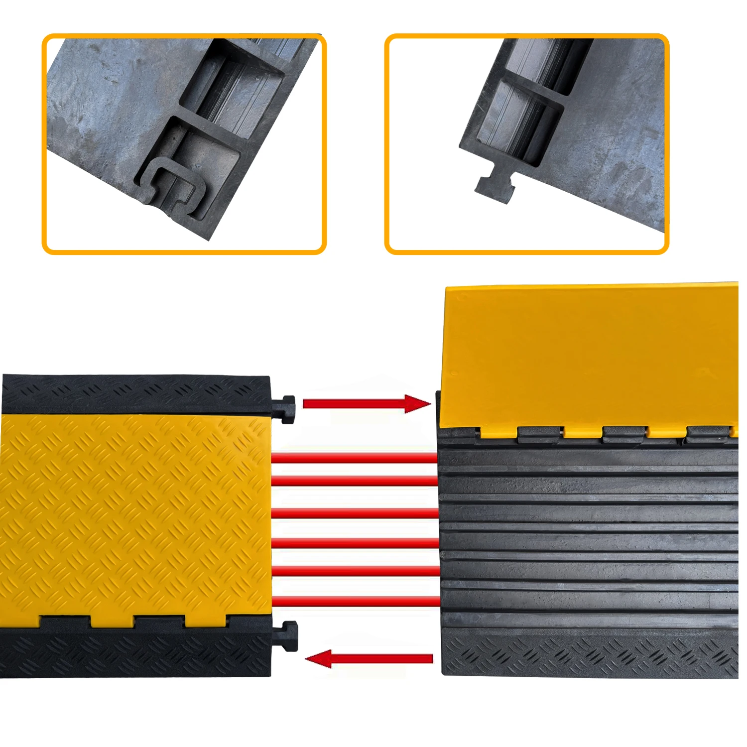 Heavy-Duty 6-Channel Cable Protector Ramp High-Speed Traffic Management Tool with Safety Features Speed Bumps details