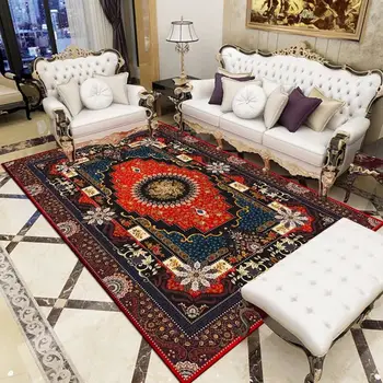 Crystal Pile Persian Style Dark Easy Care Dirty Resistant Sofa Living Room Washable Non-Slip Carpet