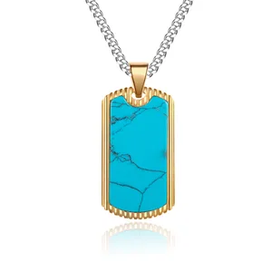 Personalized Simple Stainless Steel Mens Turquoise Pendant Wholesale Necklace