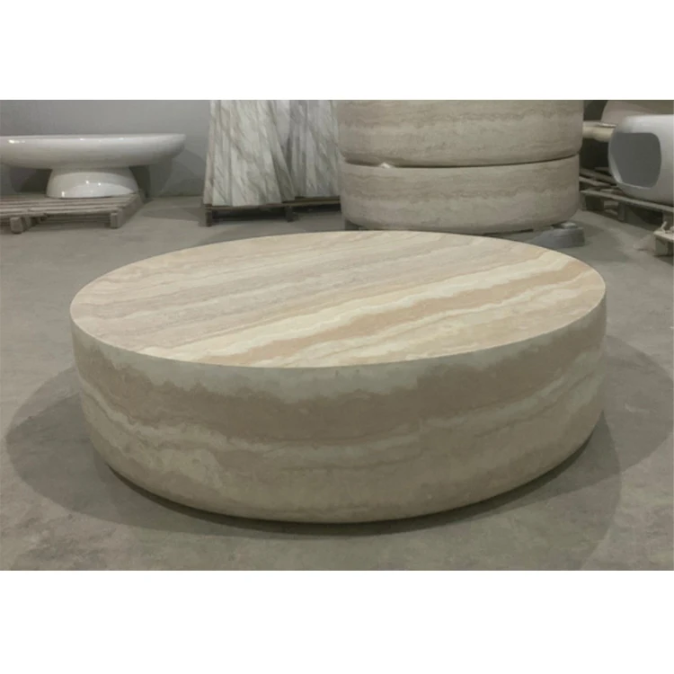 Nordic luxury furniture round coffee tables modern travertine round stone coffee table