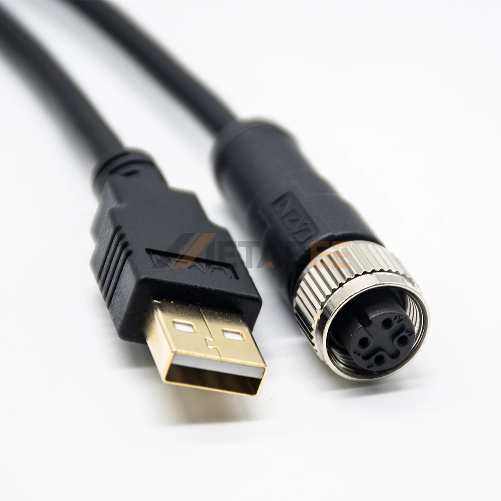 M12 A Code Female to USB Type C 3m Cable Connector 4Pin 4 Pin Male RS485 RS232 Waterproof M12 4 Pin to Usbm12 to USB Socket