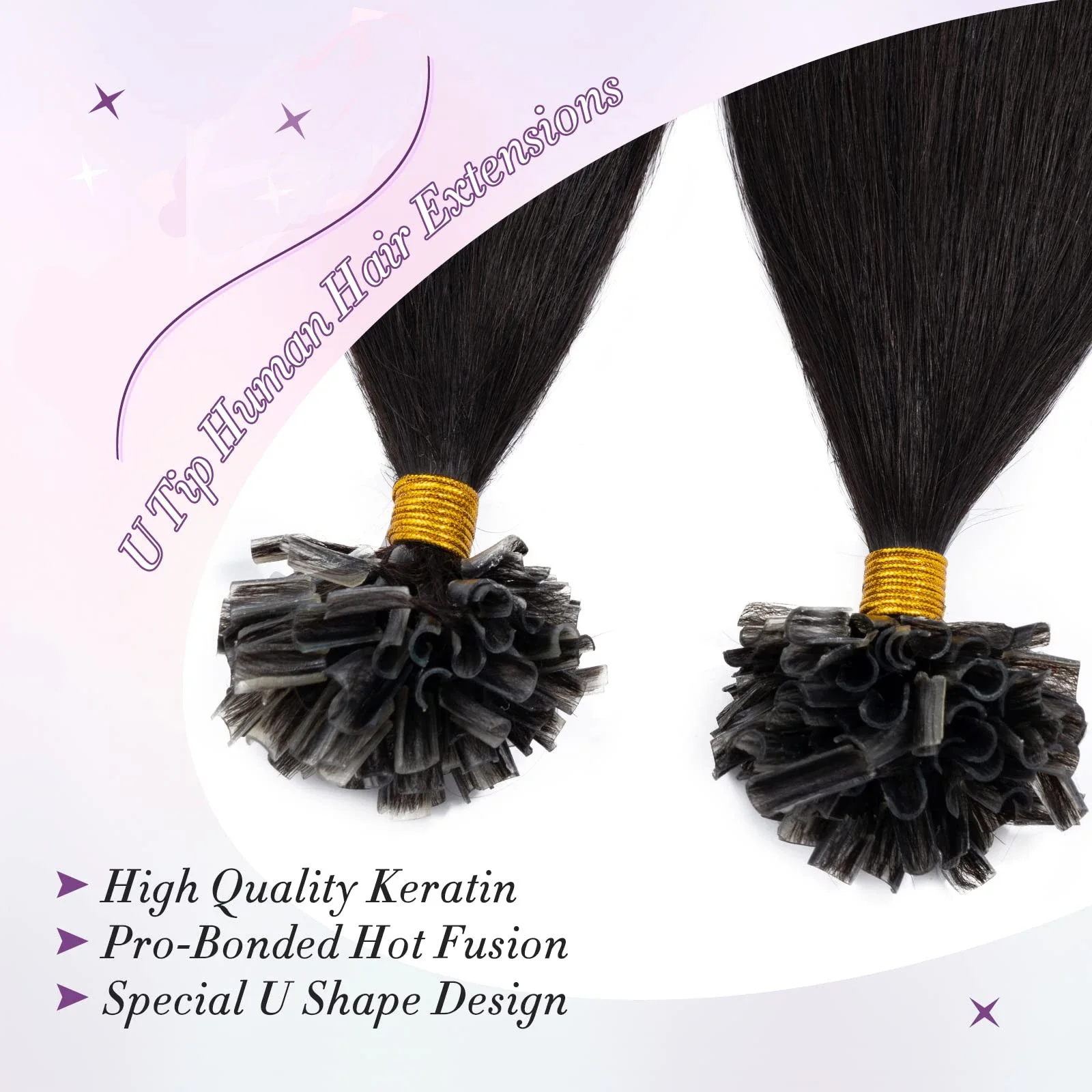 Extensiones de cabello humano con punta en U, preadheridas, queratina, 100 hebras, 16-26 pulgadas_voghion.com