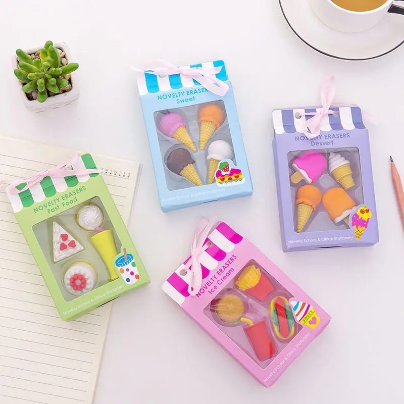 Wholesale Creative Pencil Eraser Cartoon 3d Ice Cream Cake Eraser Set