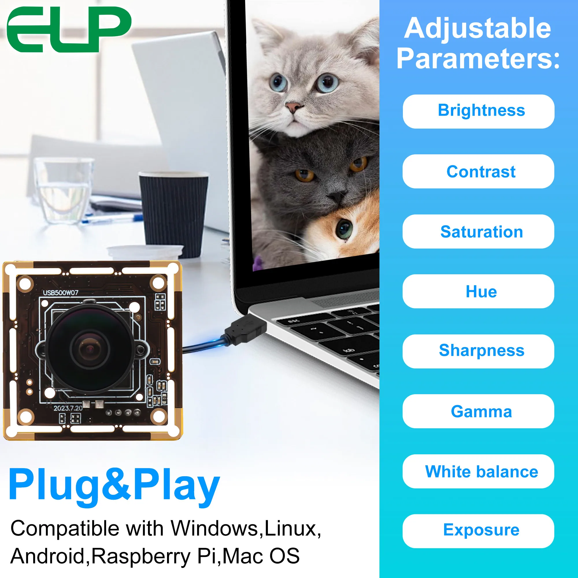 Módulo de cámara USB ELP gran angular 5MP 30FPS IMX335 Color CMOS