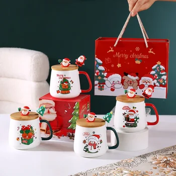 Factory Direct Luxury Christmas Mug Gift Set Business Gift With Wooden Lid And Spoon