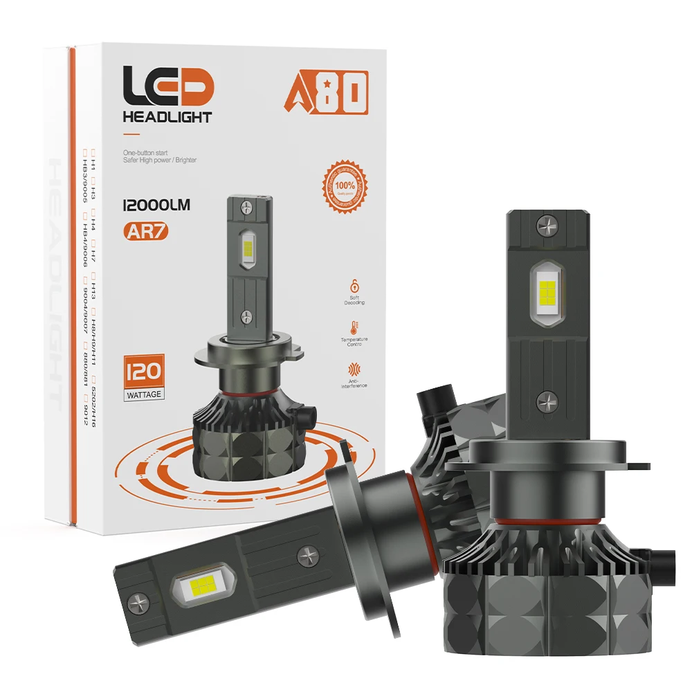Ampoules H7 LED 120W – 32000LM, Blanc 6500K – Taille 1:1 Halogène, Ventilateur – Lot De 2