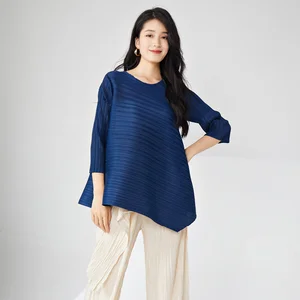 Factory Wholesale Women's Fashion Tops Loose Irregular Round Neck Large Size Classic Solid Color Simple Women's T-Shirt