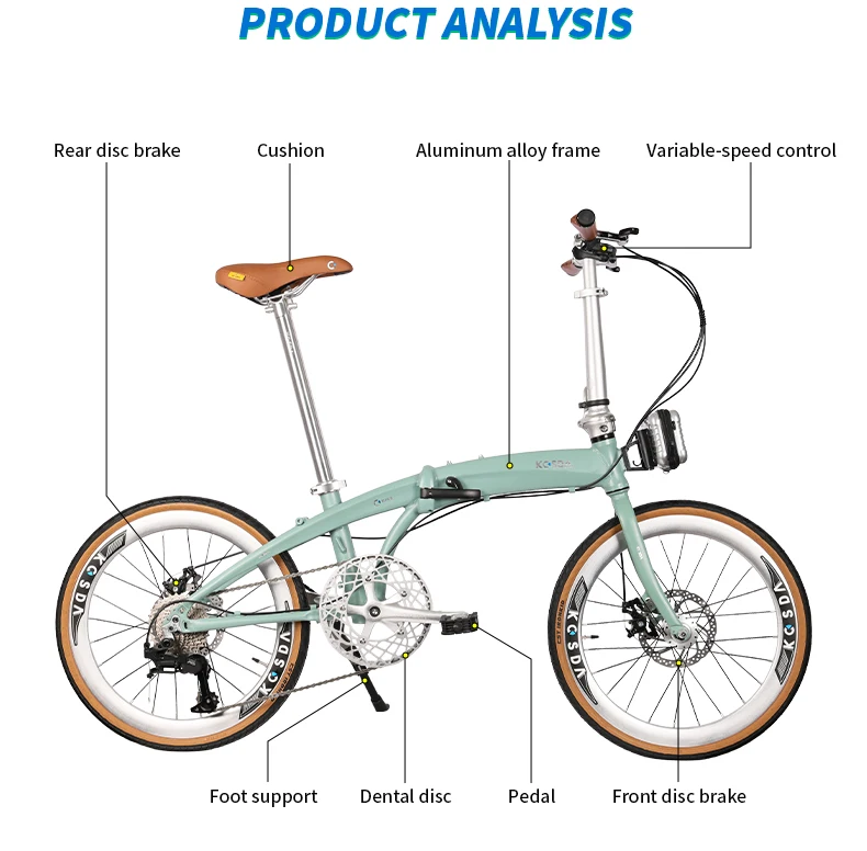 KOSDA 22 inch aluminum alloy variable speed portable ultra-light retro men's and women's disc brake folding bicycle