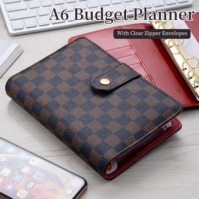 Business A6 Budget Binder Wallet Notebook Customised Brown Checkered Budget  Cash Planner Binder With 10pcs Zipper Envelopes - Buy Business A6 Budget  Binder Wallet Notebook Customised Brown Checkered Budget Cash Planner Binder