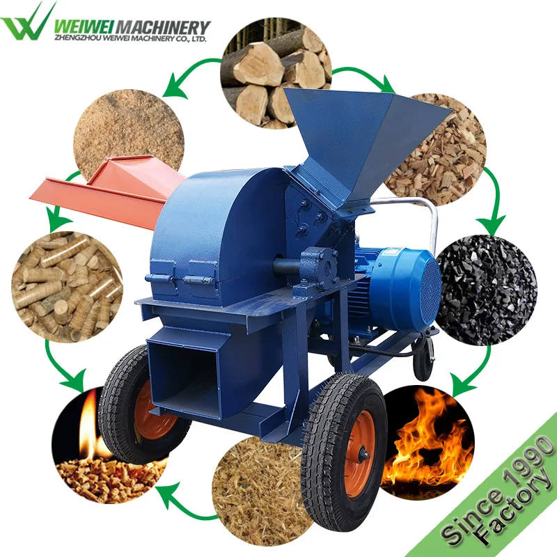 Weiwei Factory Big Capacity Pine Grill Wood Chips Tractor Log Trailer for Wood Hammer Mill CE Certification Wood Drum Chipper