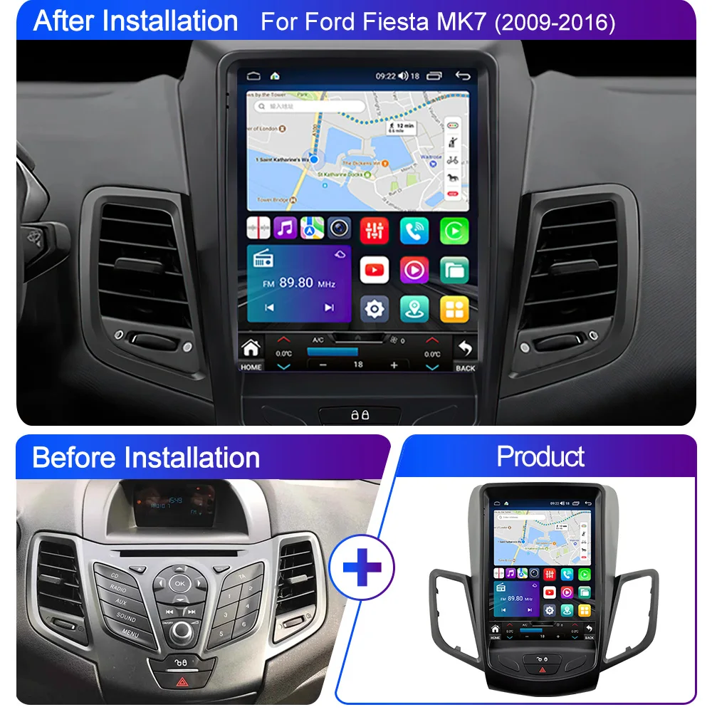 LEHX WIFI DSP 2Din Android 13 Car Radio Multimedia for Ford Fiesta MK7 2009-2016 Carplay Stereos GPS Tesla Style Car DVD Player