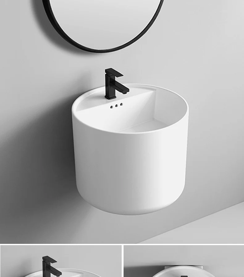 Ceramic sanitary ware modern round bathroom sink white color wall mount basin hand washbasin wall hung basin manufacture