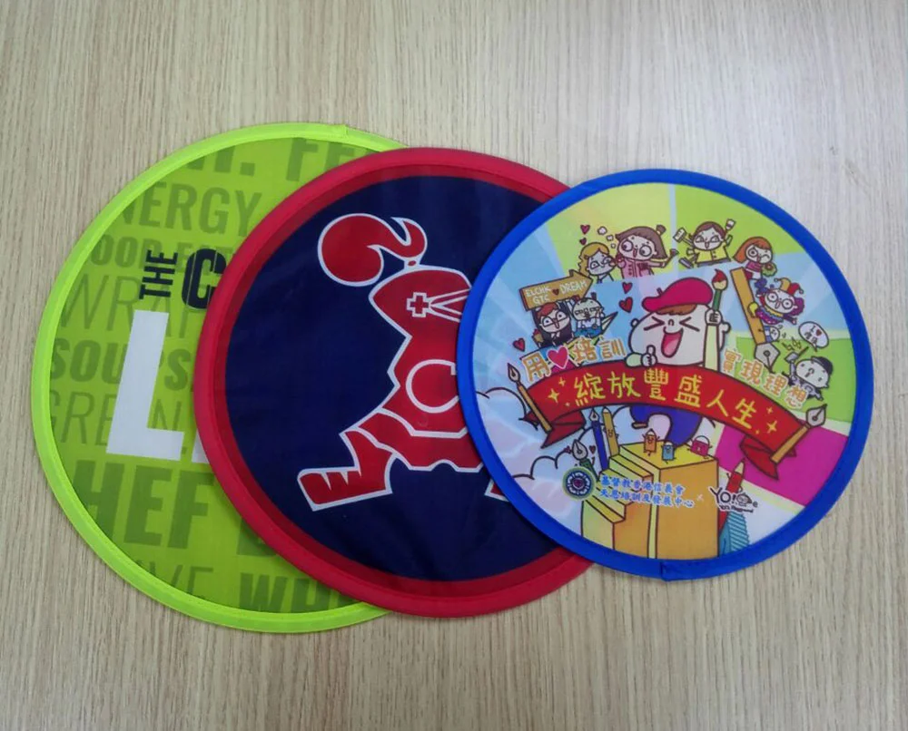 Custom Printed Soft Pet Flying Disc Round Nylon Hand Folding Fan With