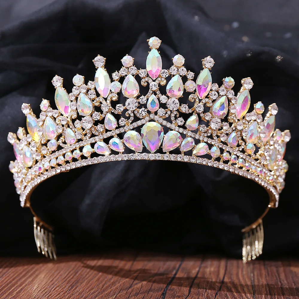 Shop Our New Popular Gold Iridescent Luxury Tiara Crown display picture 2