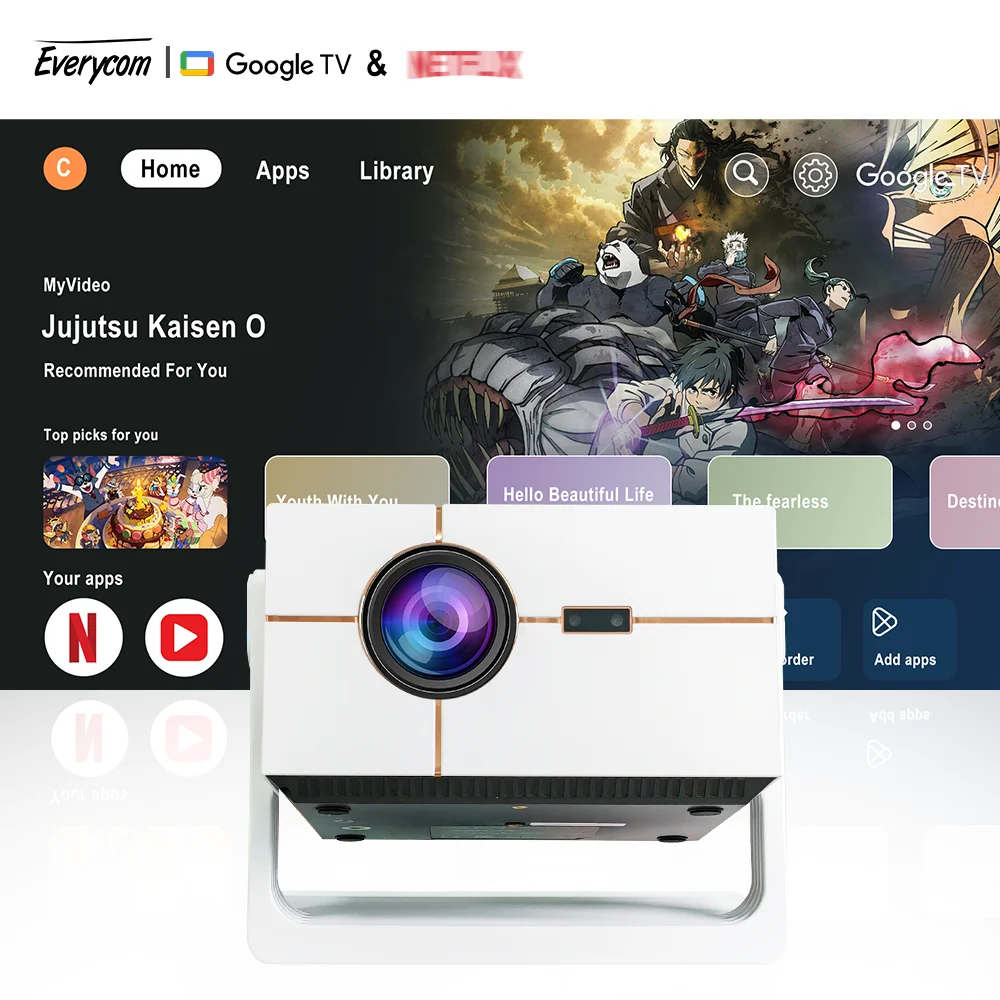 Google GTV Everycom YG628 Ultra 1080p 600ANSI Auto Focus Android Decoding 4k Portable Projector 4k Projector Stand Projector
