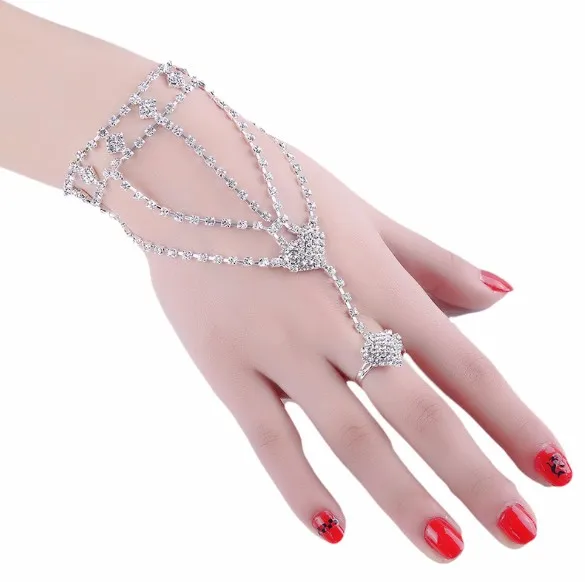 Lucky Jewellery Elegant White Color Gold Plated 1 Pair Finger Ring Bracelet  For Girls & Women