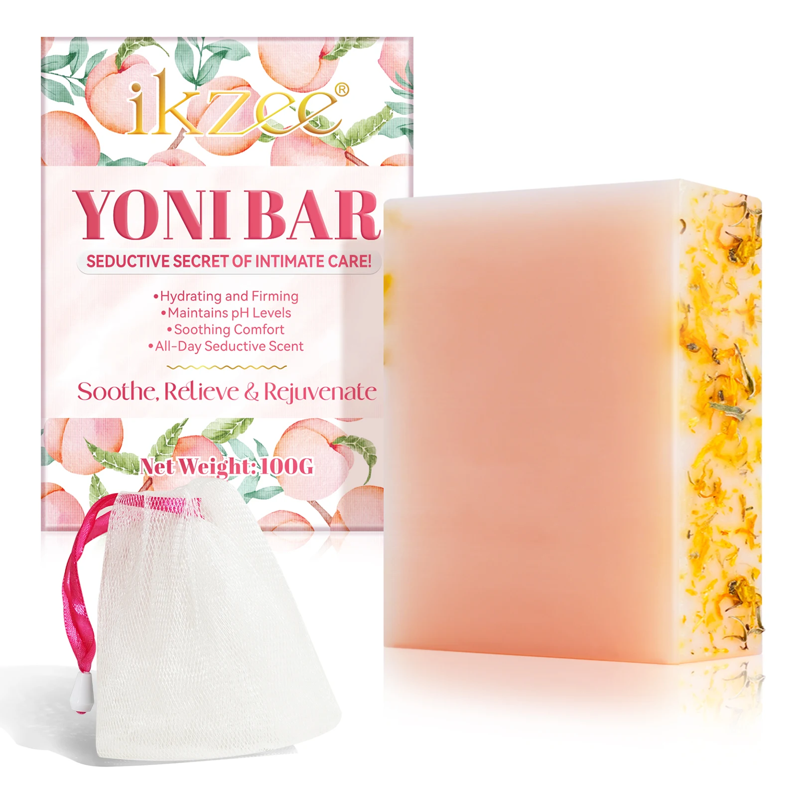 IKZEE 100g Hydrating Firming Peach Handmade Yoni Soap Bar,pink Custom Wholesale Feminine Hygiene Products Yoni Soap