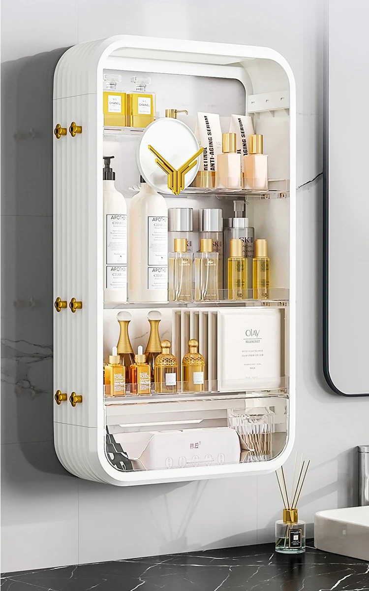 Waterproof Hanging Makeup Organizer Luxury 4 Layer Bathroom Shelf Wall