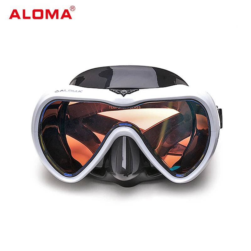 Aloma Single lens Tempered glass Anti-Fog Coated glass Diving Anti-Splash swimming Free diving mask for Men Women