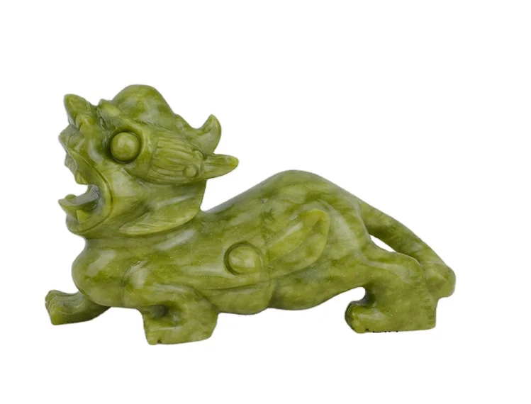 Natural Chinese Green Jade Carved Dragon Statue Feng Shui Decor