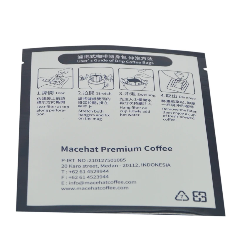 small sachet packing pouch customized aluminum foil coffee drip bag for hanging ear drip coffee