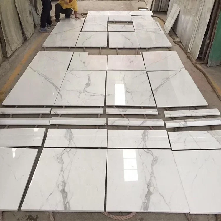 Piękne białe płytki z marmuru Statuario – sprzedaż fabryczna, białe płytki z marmuru do ścian łazienki