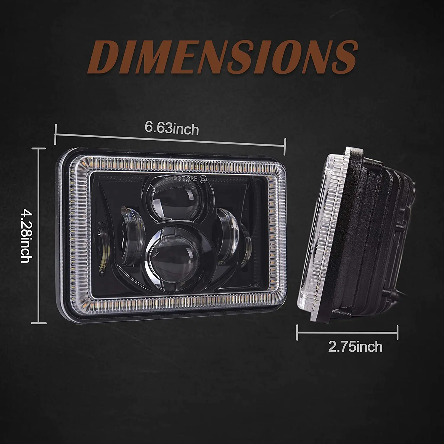 4x6 Inch Rectangular Led Headlight with halo for Peterbilt 378 379 Accessories Truck Led Headlight for Kenworth